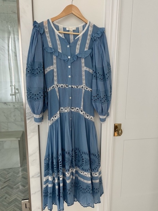 LoveShackFancy Dresses & Skirts - LoveShackFancy Blue Eyelet Lace-Trim Midi Dress